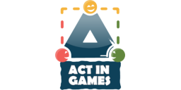 Logotipo de editorial: «Act in games»