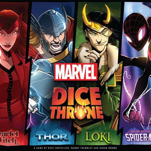 Imagen de juego de mesa: «Marvel Dice Throne: Bruja Escarlata v Thor v Loki v Spider-Man»